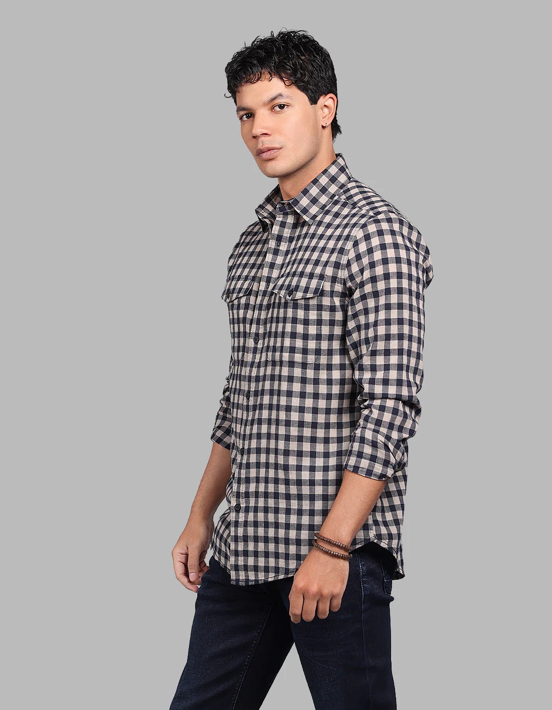Navy Full Sleeve Check Shirt - Image 3