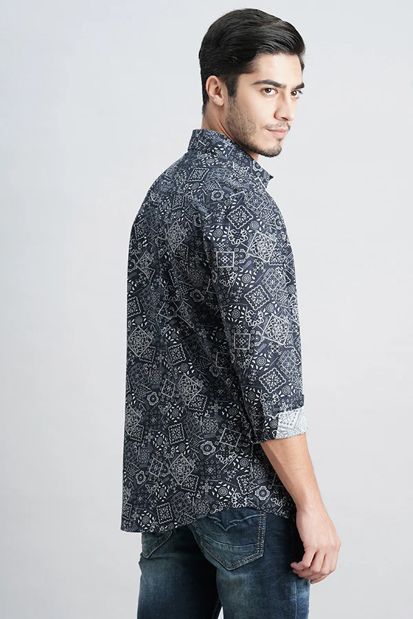 Navy Full Sleeve Printed Shirt - Image 4