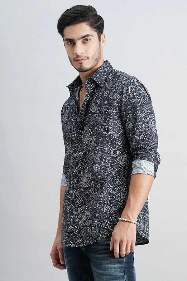 Navy Full Sleeve Printed Shirt - Image 5