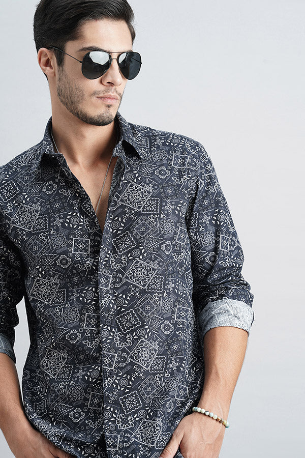 Navy Full Sleeve Printed Shirt - Image 6