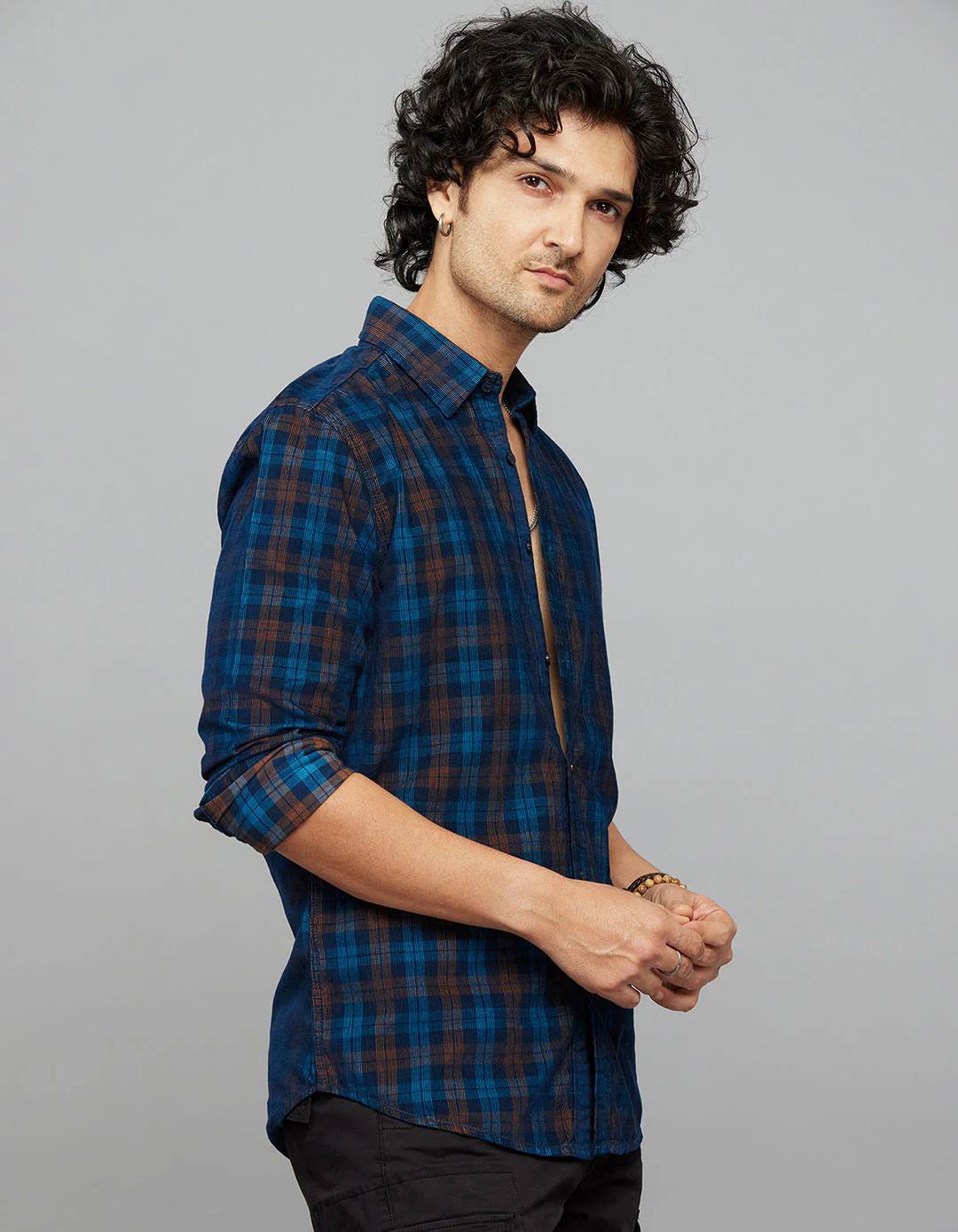 Navy 100% Cotton Full Sleeves Corduroy Check Shirt - Image 4