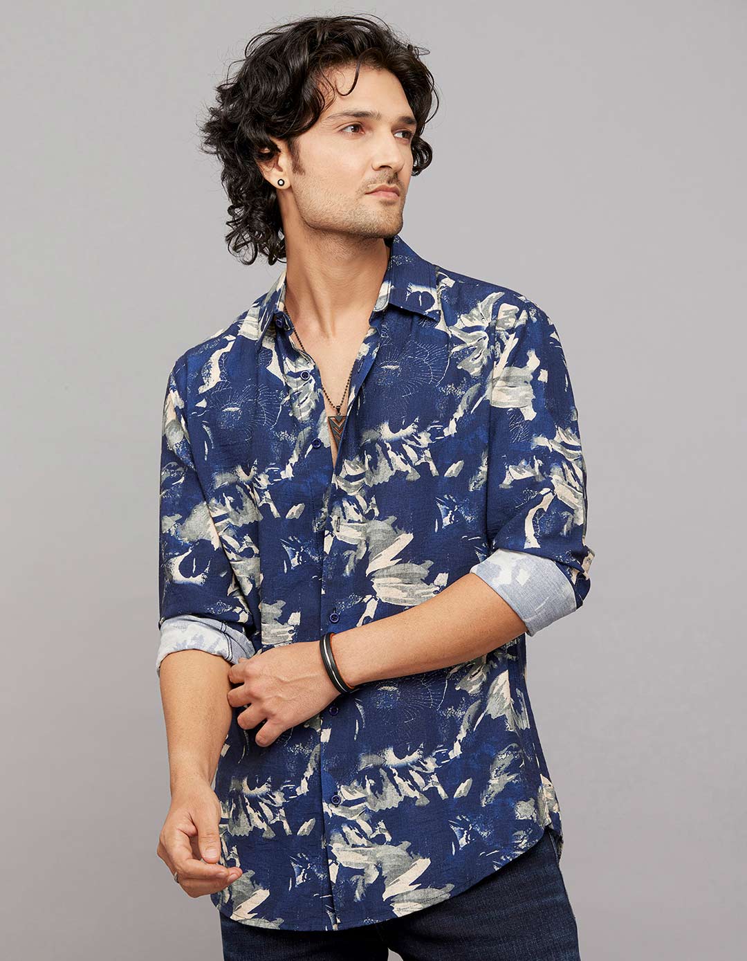 Navy Full Sleeves Printed Shirt