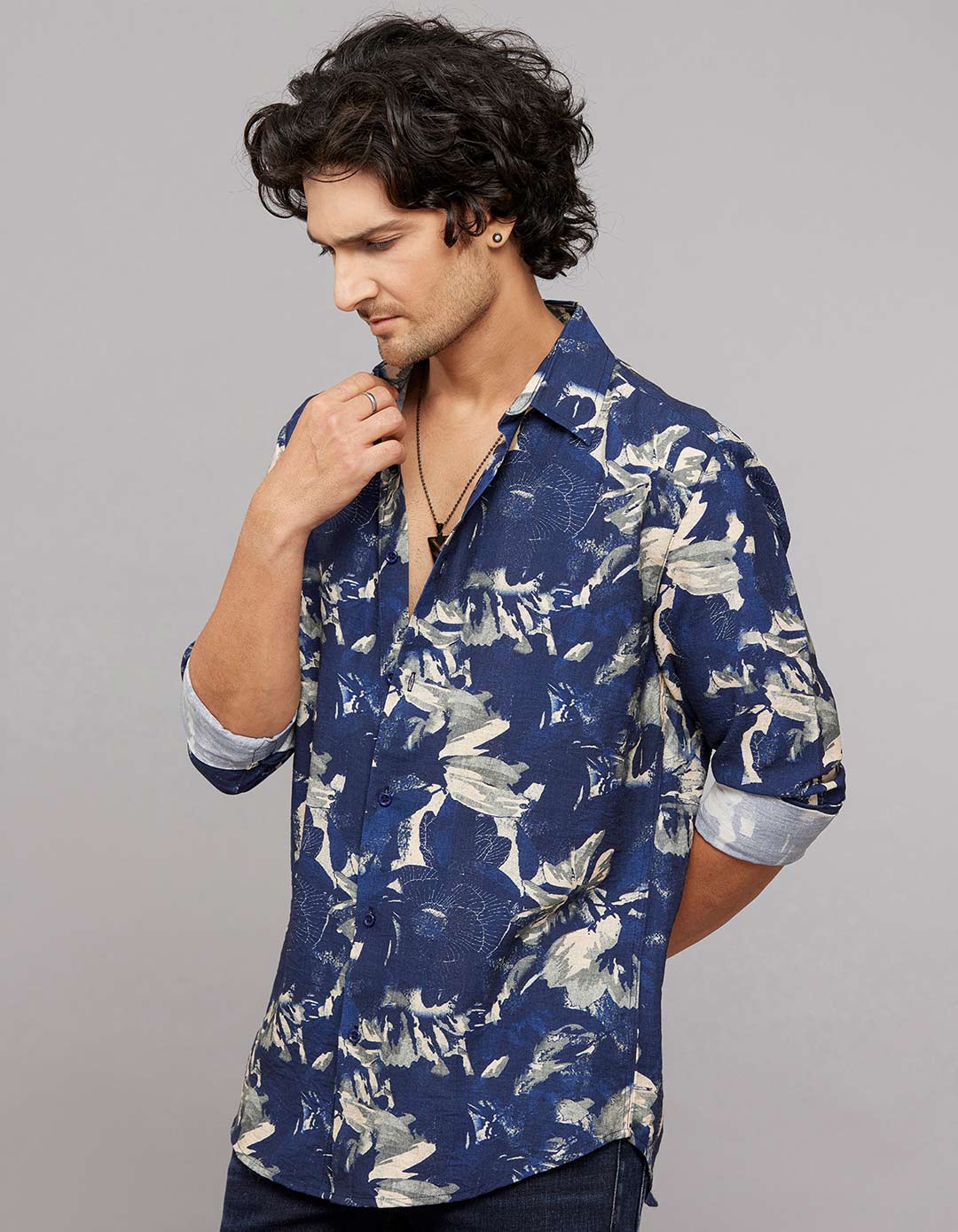 Navy Full Sleeves Printed Shirt - Image 3
