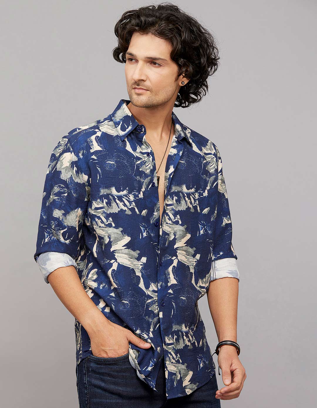 Navy Full Sleeves Printed Shirt - Image 4
