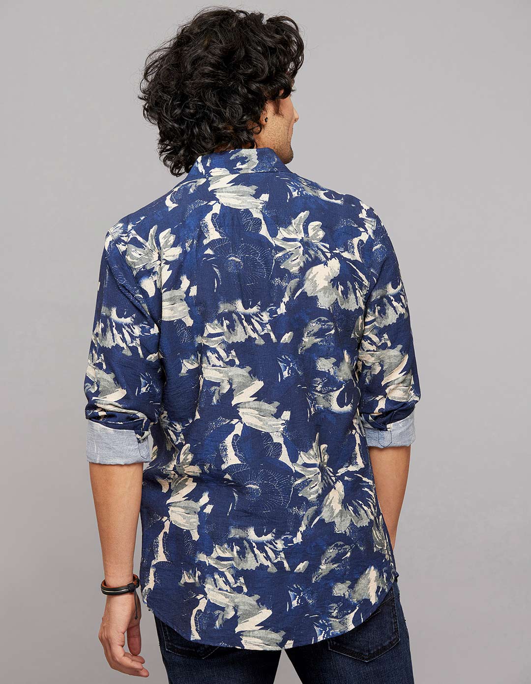 Navy Full Sleeves Printed Shirt - Image 5