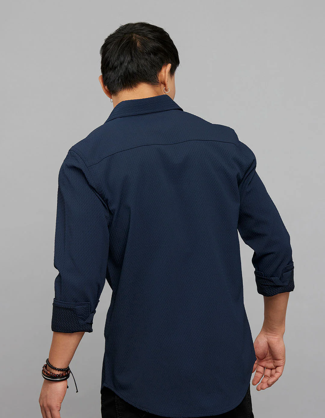 Navy Full Sleeves Texture Shirt - Image 5
