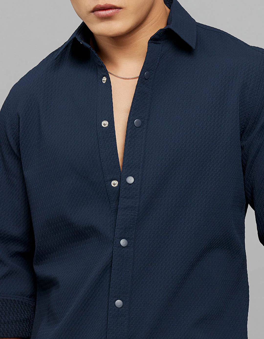 Navy Full Sleeves Texture Shirt - Image 6