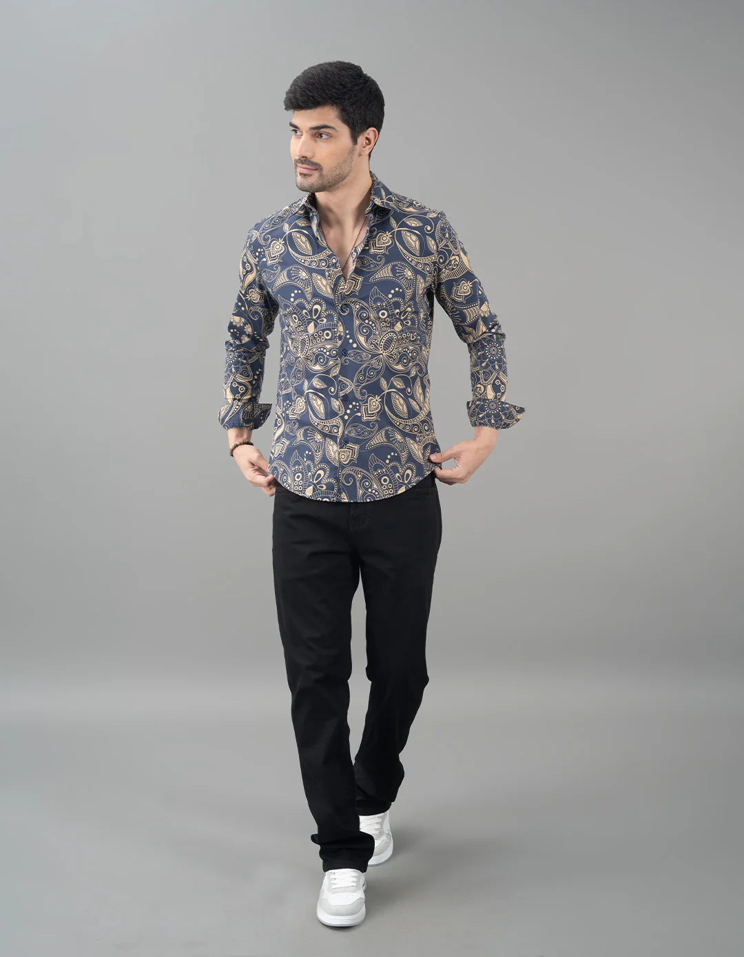 Navy Full Sleeves Printed Shirt - Image 2