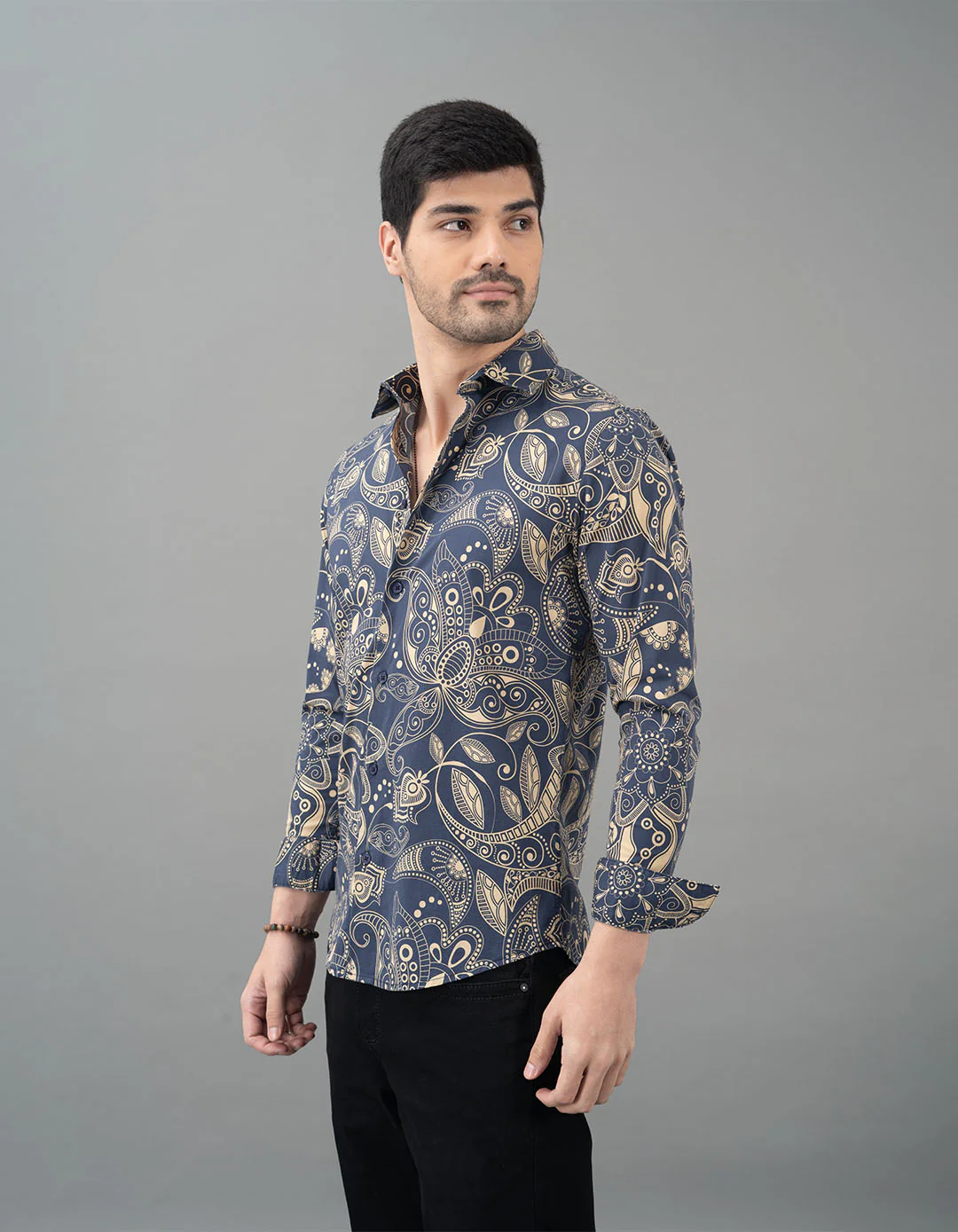 Navy Full Sleeves Printed Shirt - Image 3