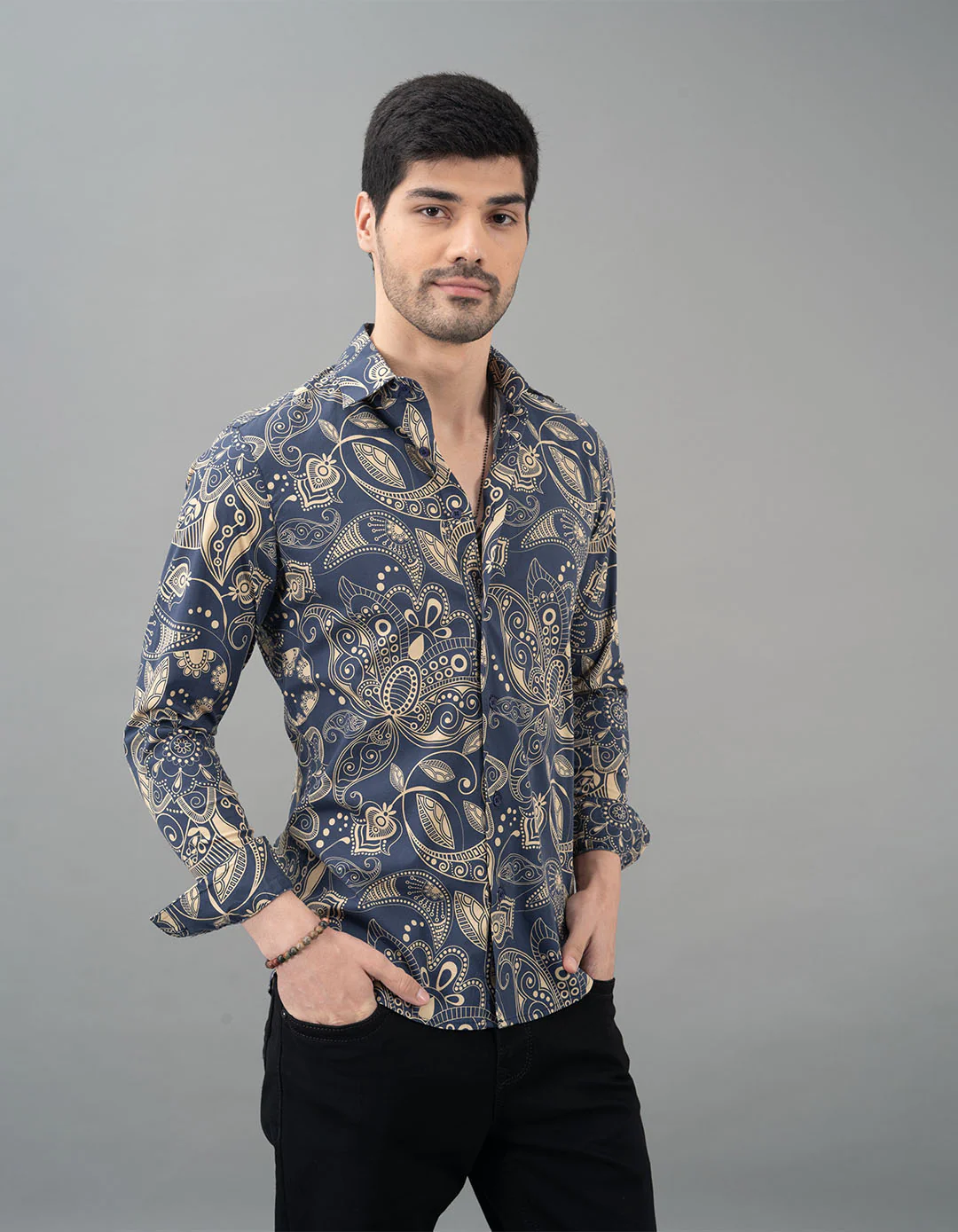 Navy Full Sleeves Printed Shirt - Image 4
