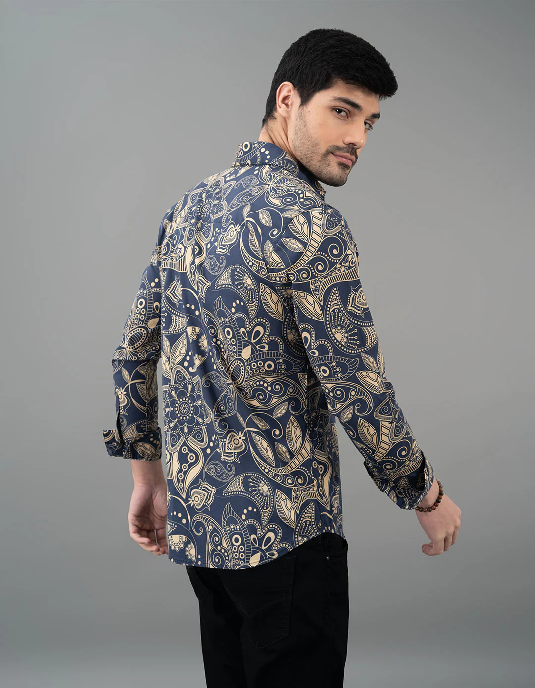 Navy Full Sleeves Printed Shirt - Image 5