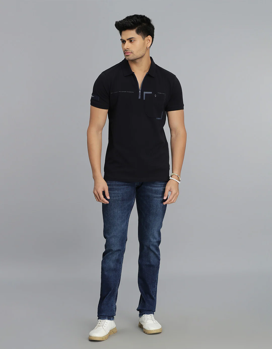 Navy Half Sleeves Pique Polo Tee - Image 2