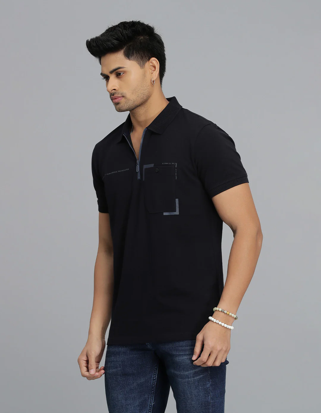 Navy Half Sleeves Pique Polo Tee - Image 3