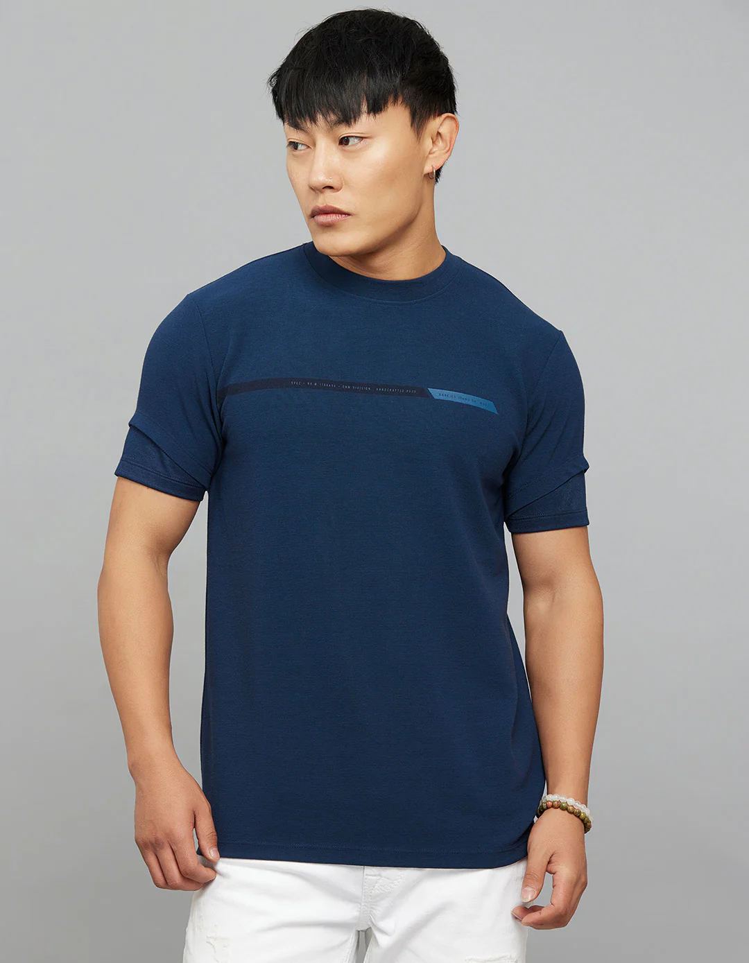 Navy Half Sleeves Round Neck Tee