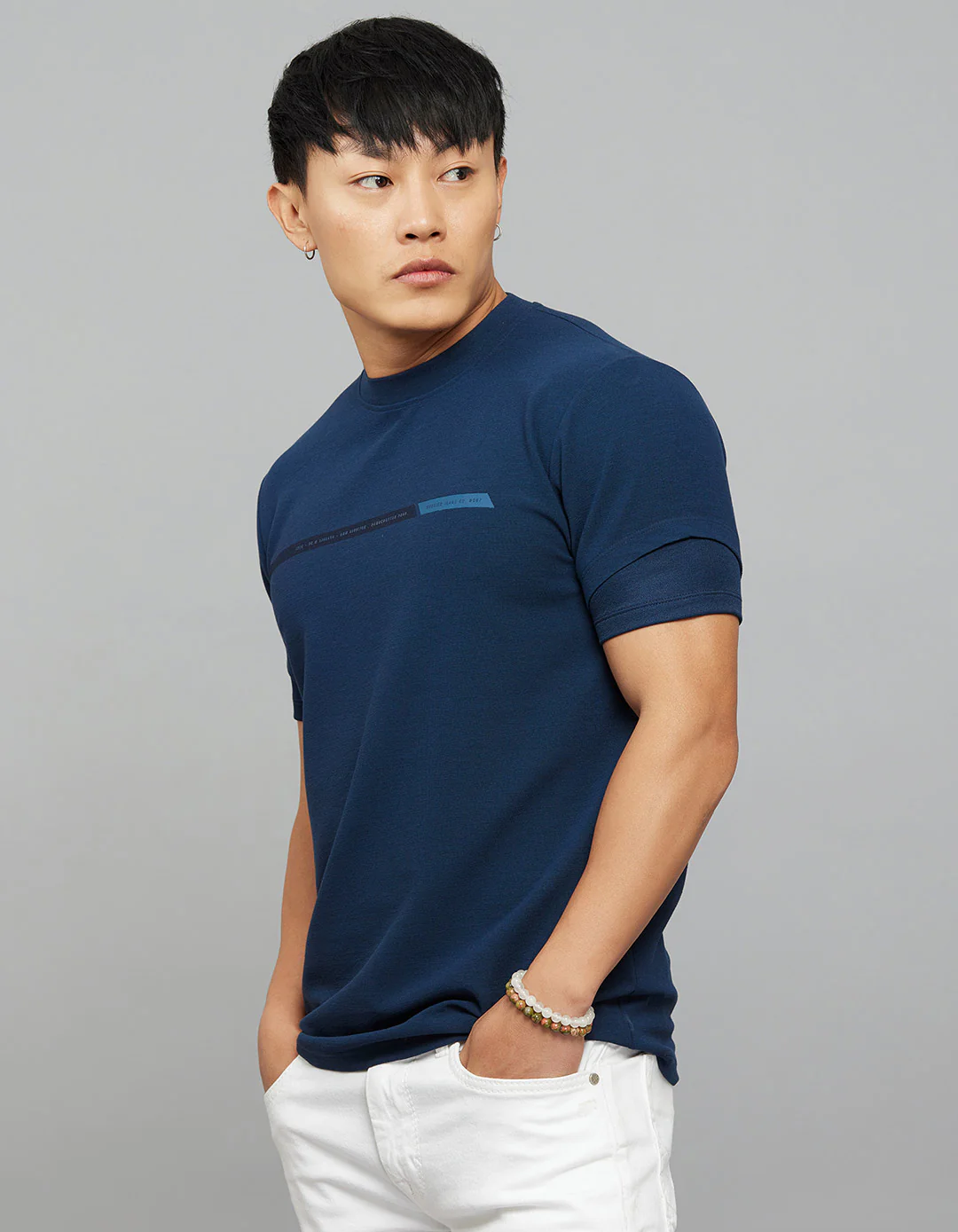 Navy Half Sleeves Round Neck Tee - Image 3