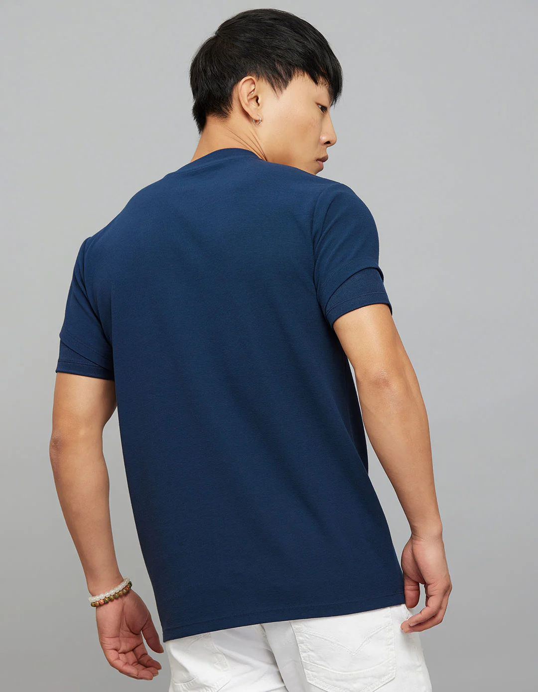 Navy Half Sleeves Round Neck Tee - Image 4