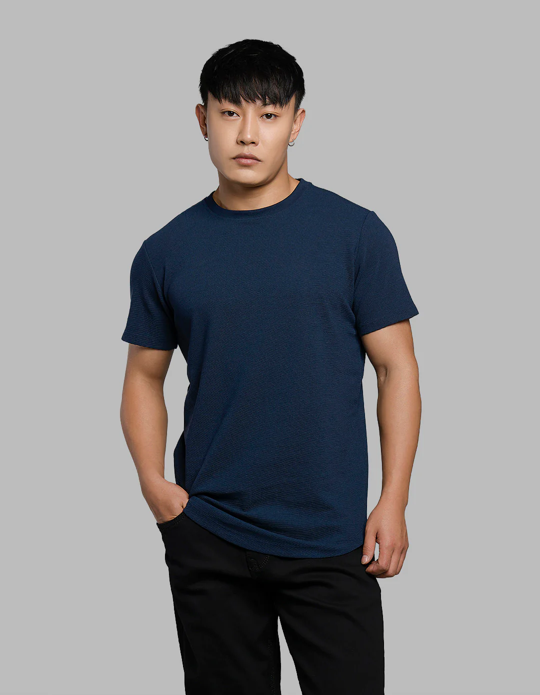 Navy Half Sleeves Round Neck Tee