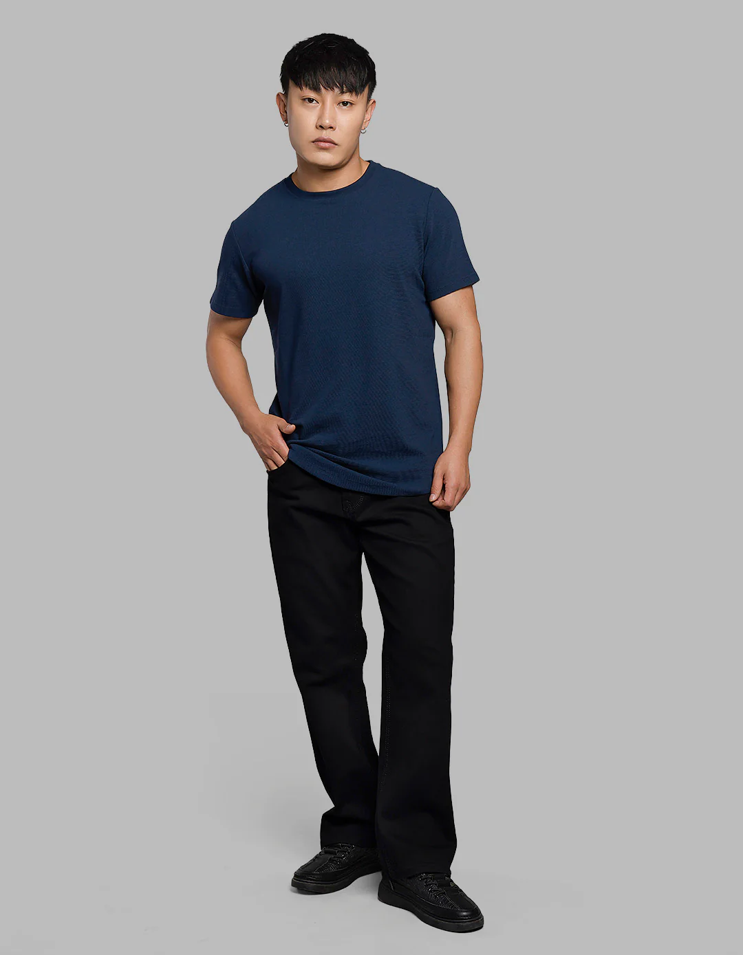 Navy Half Sleeves Round Neck Tee - Image 2