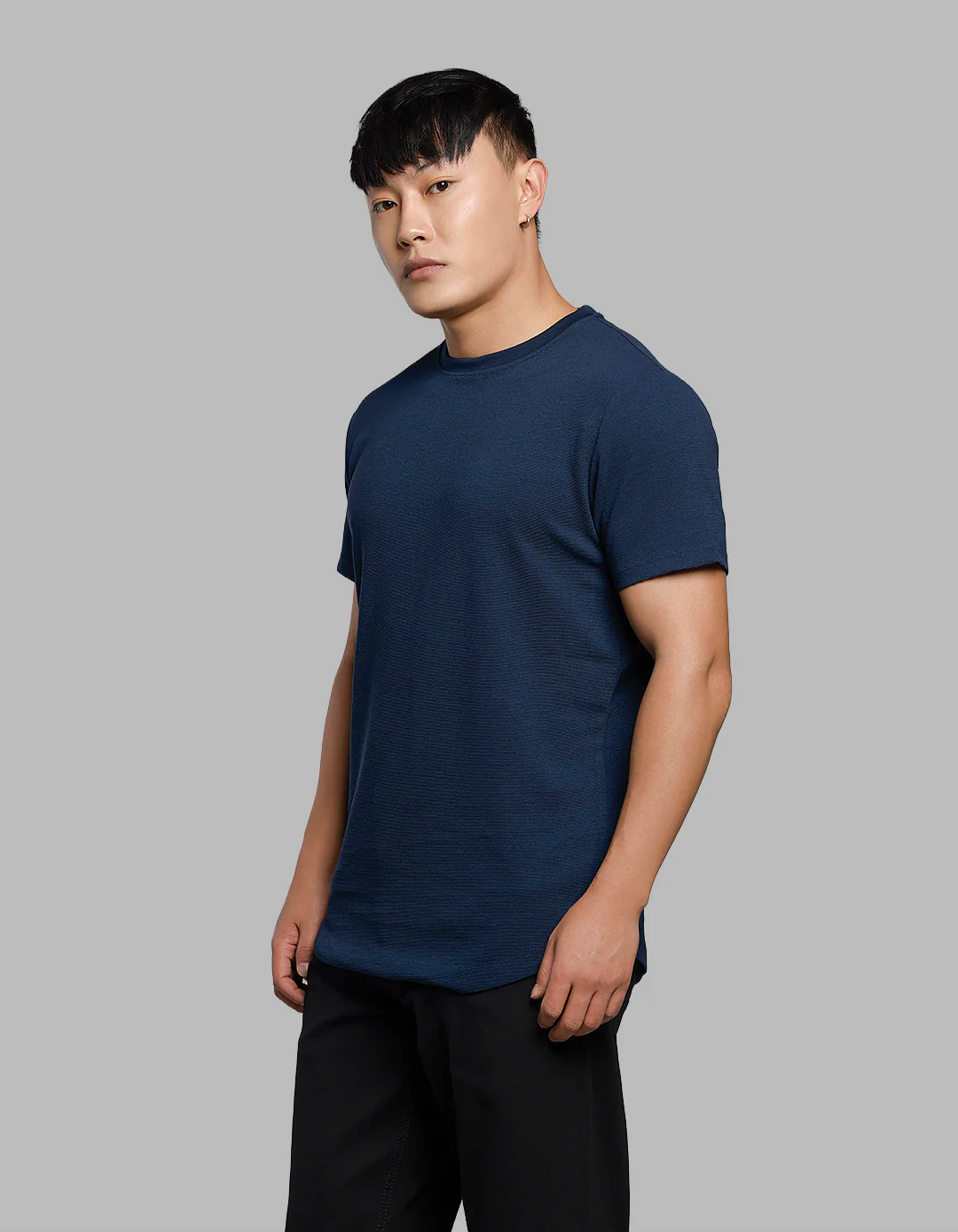 Navy Half Sleeves Round Neck Tee - Image 3