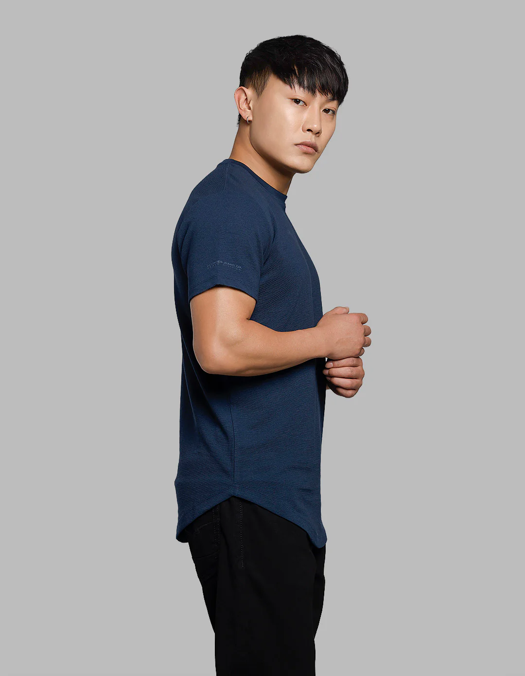 Navy Half Sleeves Round Neck Tee - Image 4