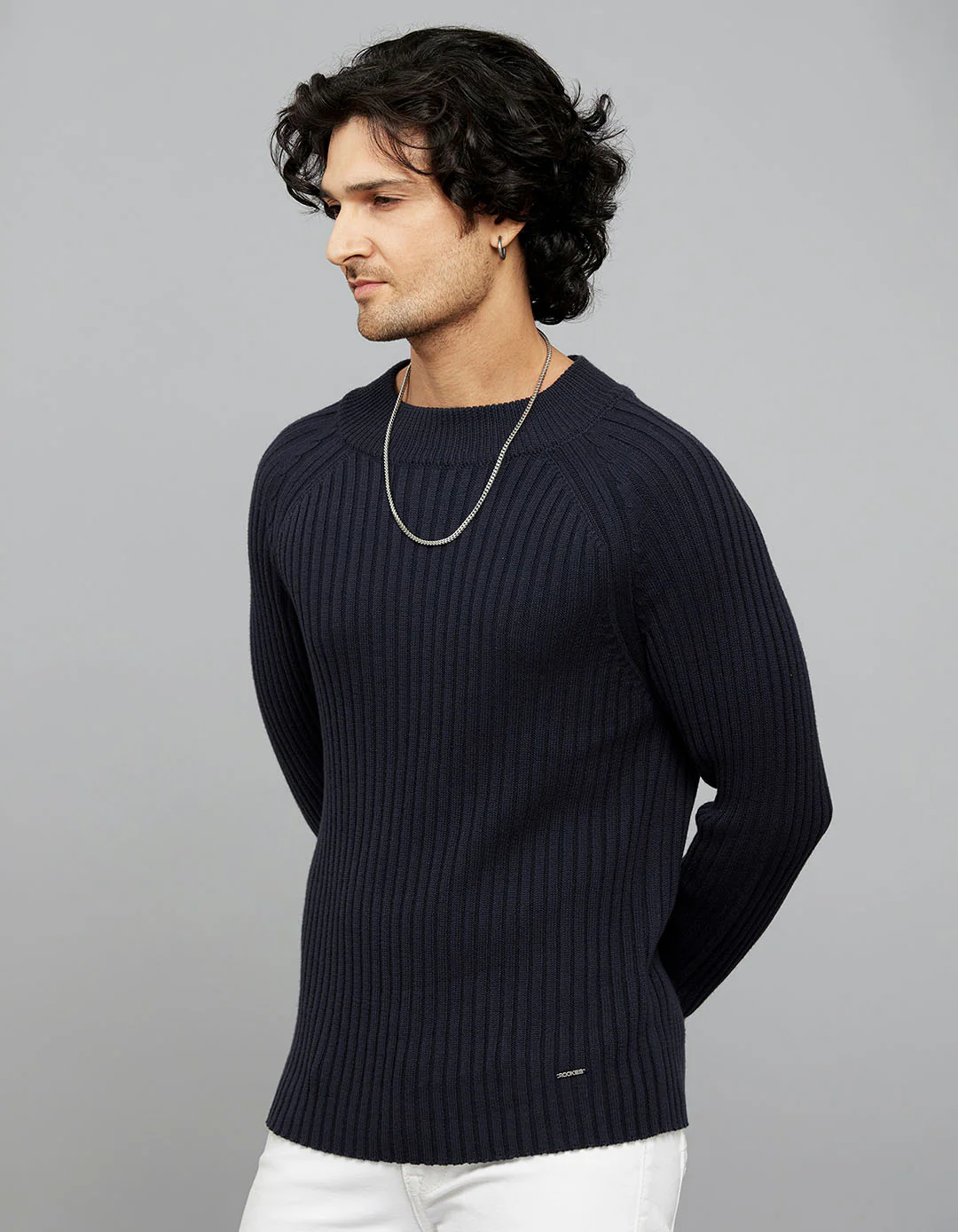 Navy High Neck Full Sleeves Flatknit - Image 3