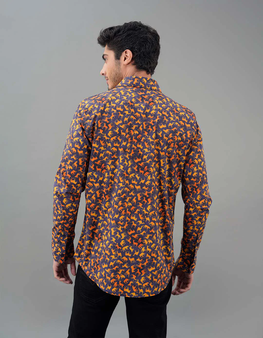 Navy Mustard Full Sleeves Printed Shirt - Image 5