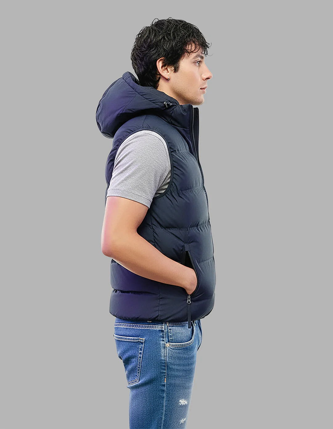 Navy Sleeveless Hoodie Puffer Jacket - Image 5