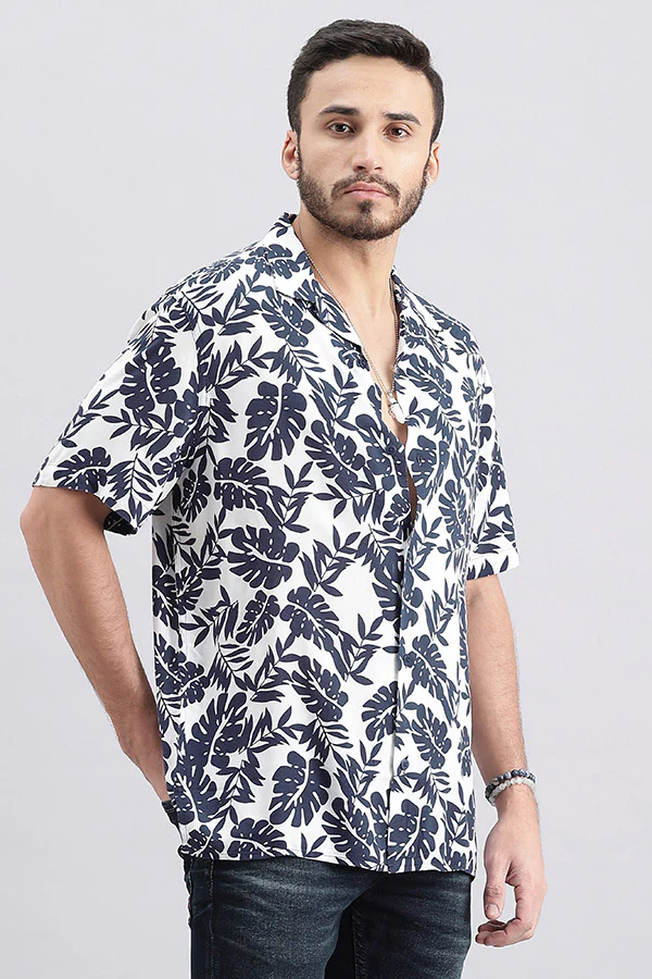 Navy White Half Sleeve Printed Shirt - Image 3