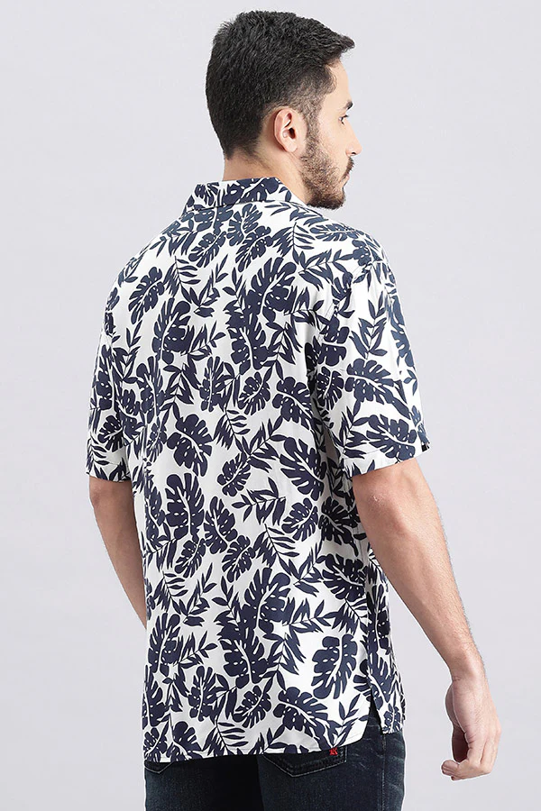 Navy White Half Sleeve Printed Shirt - Image 4