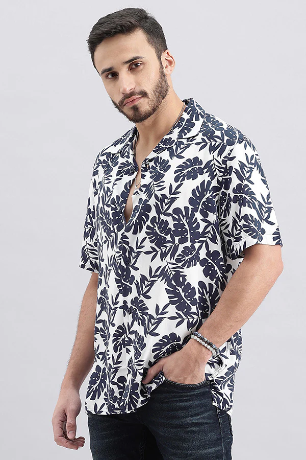 Navy White Half Sleeve Printed Shirt - Image 5