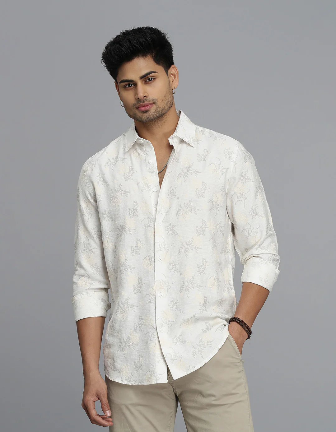 Off White Full Sleeves Printed Shirt