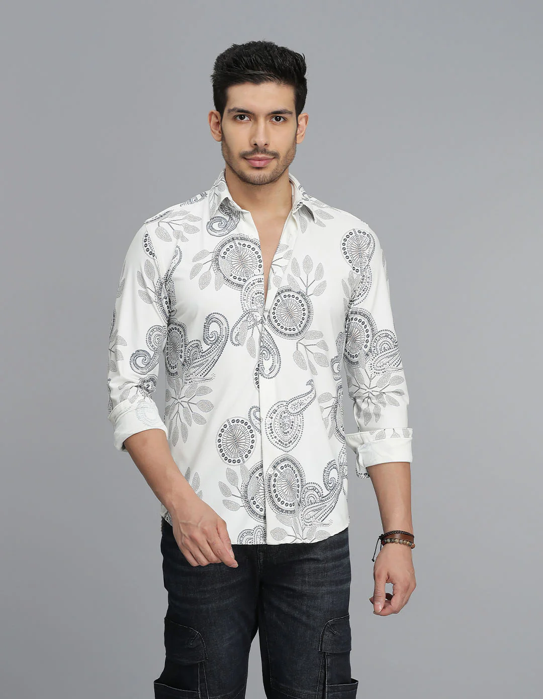 Off White Full Sleeves Printed Shirt