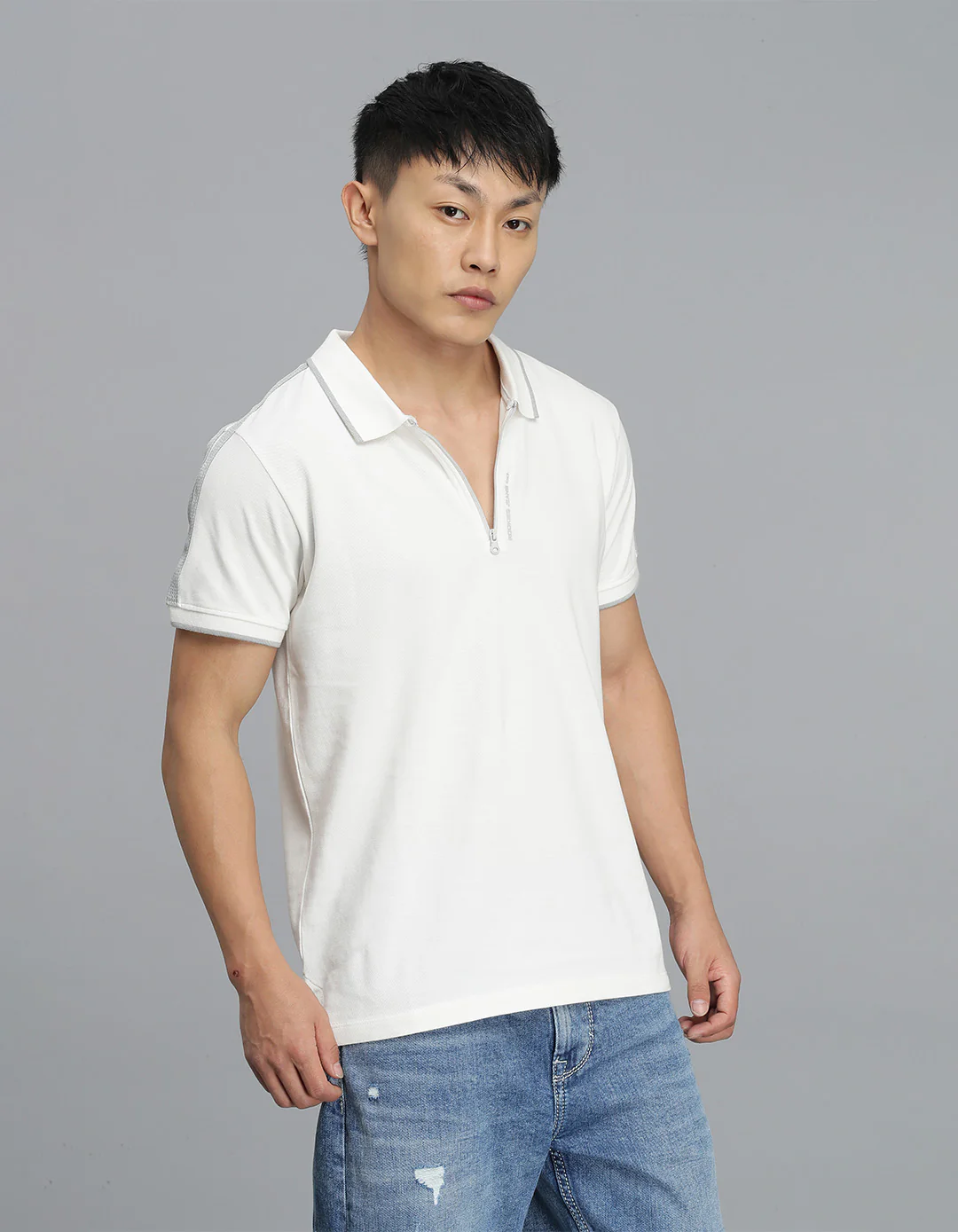 Off White Half Sleeves Pique Polo Tee - Image 3
