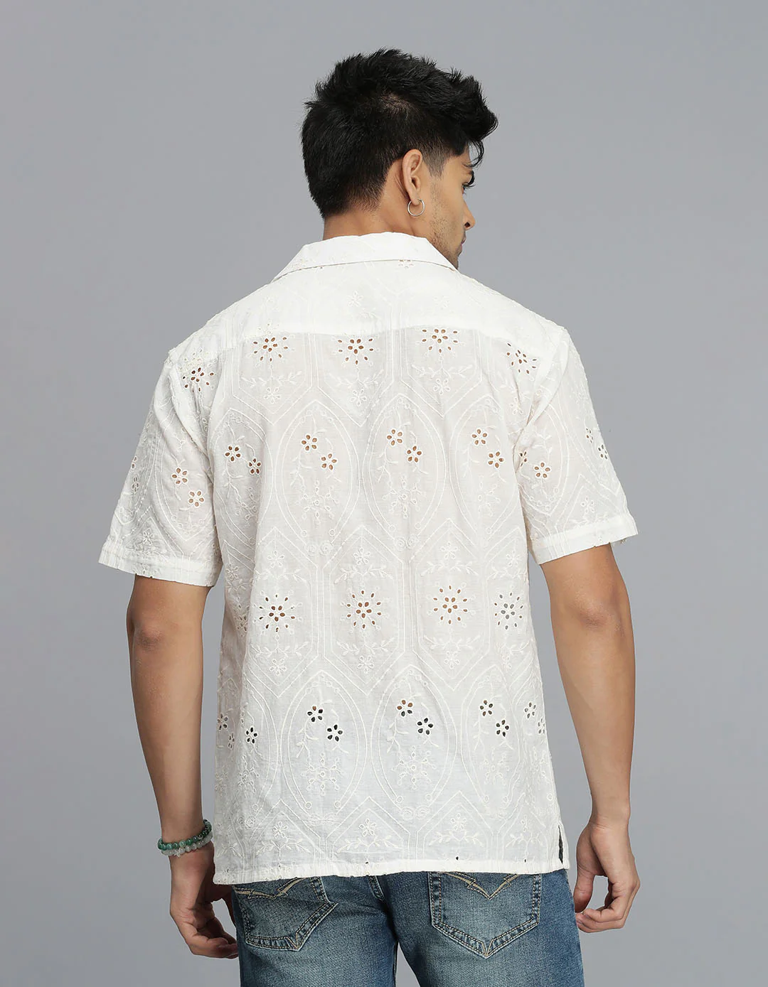 Off White Half Sleeves Textured Dobby Shirt - Image 5
