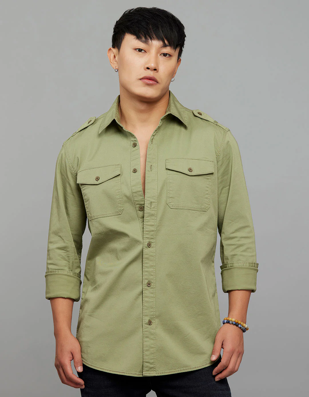 Oil Green Full Sleeves Cargo Shirt