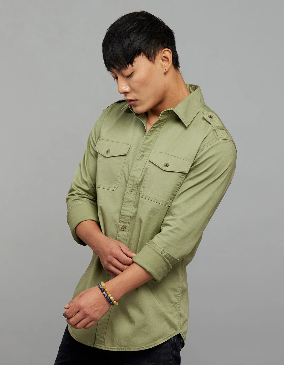 Oil Green Full Sleeves Cargo Shirt - Image 3