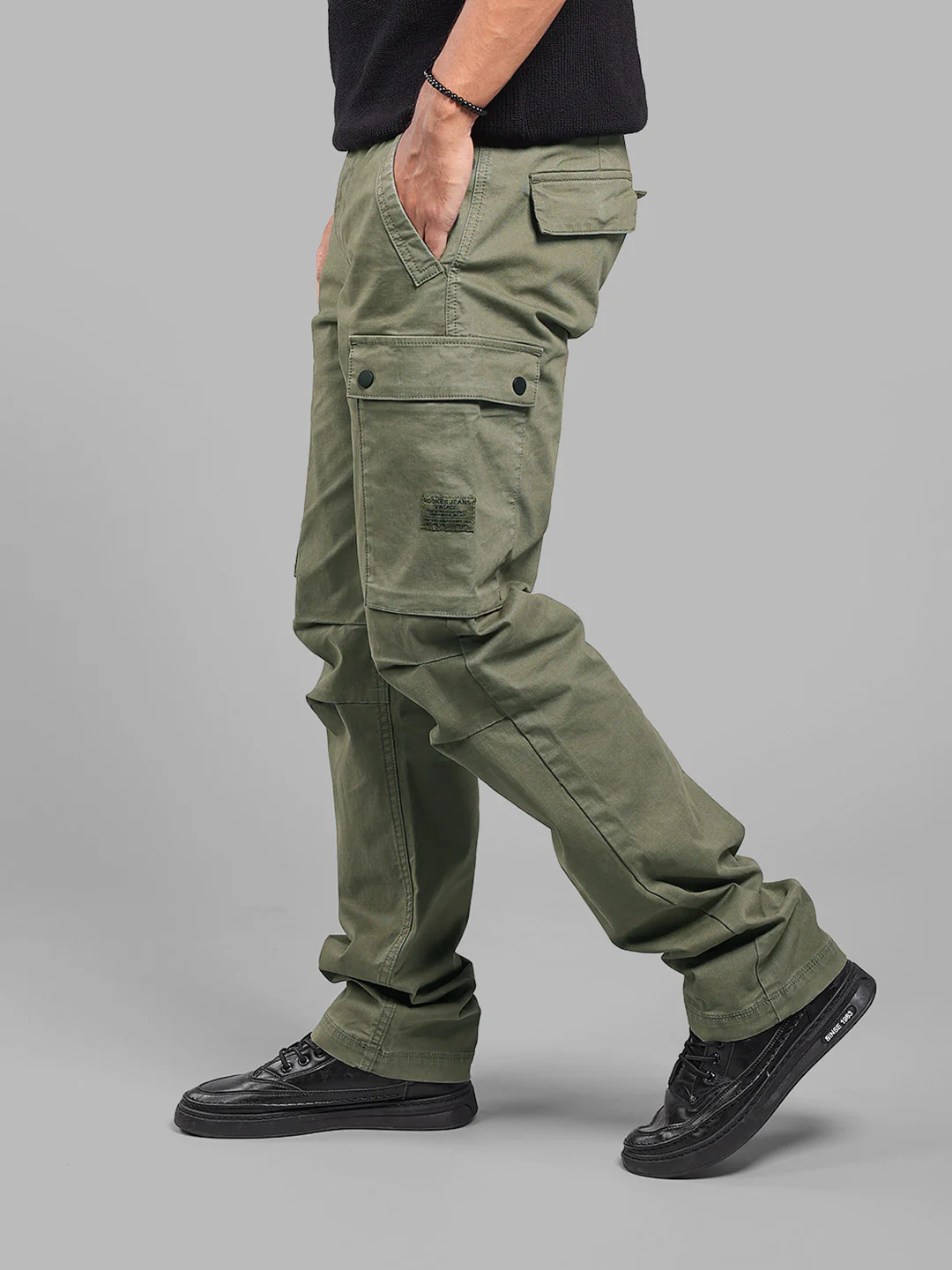 Olive Comfort Straight Fit Stretch Cargo Pants