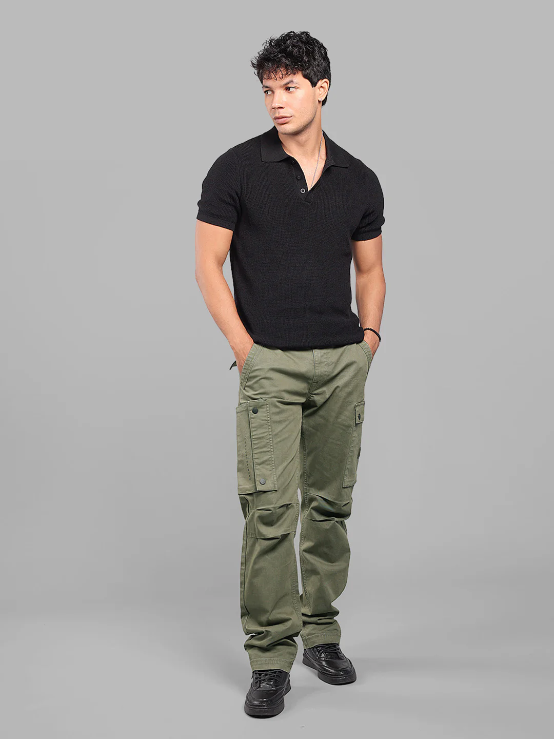 Olive Comfort Straight Fit Stretch Cargo Pants - Image 2