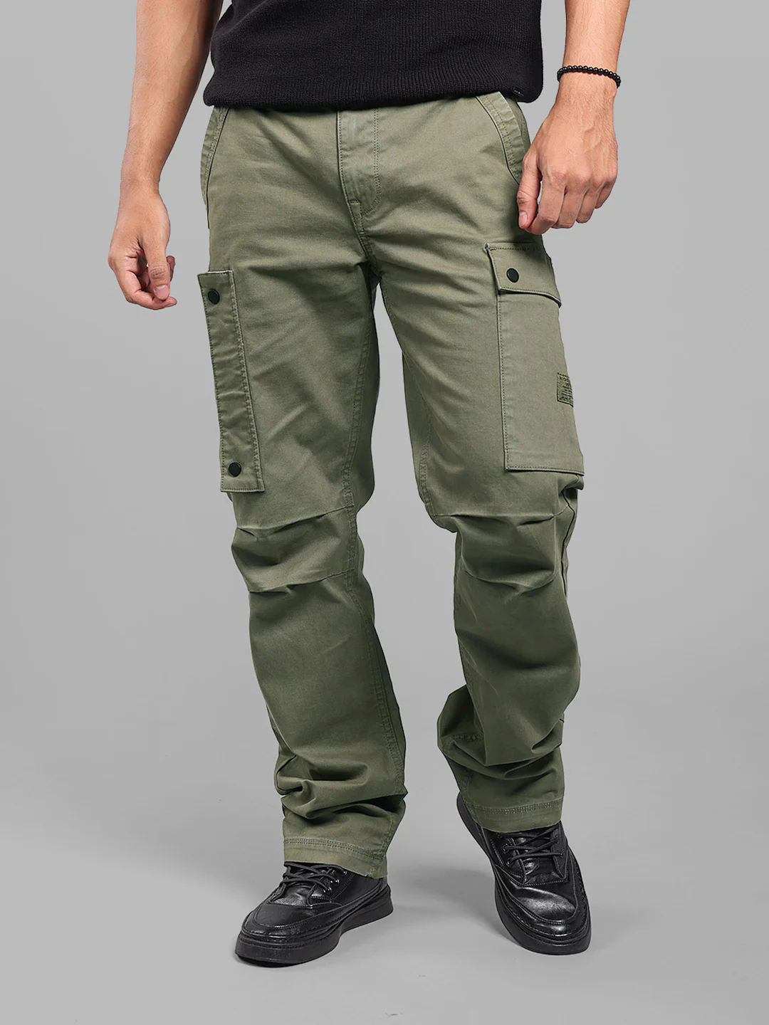 Olive Comfort Straight Fit Stretch Cargo Pants - Image 6