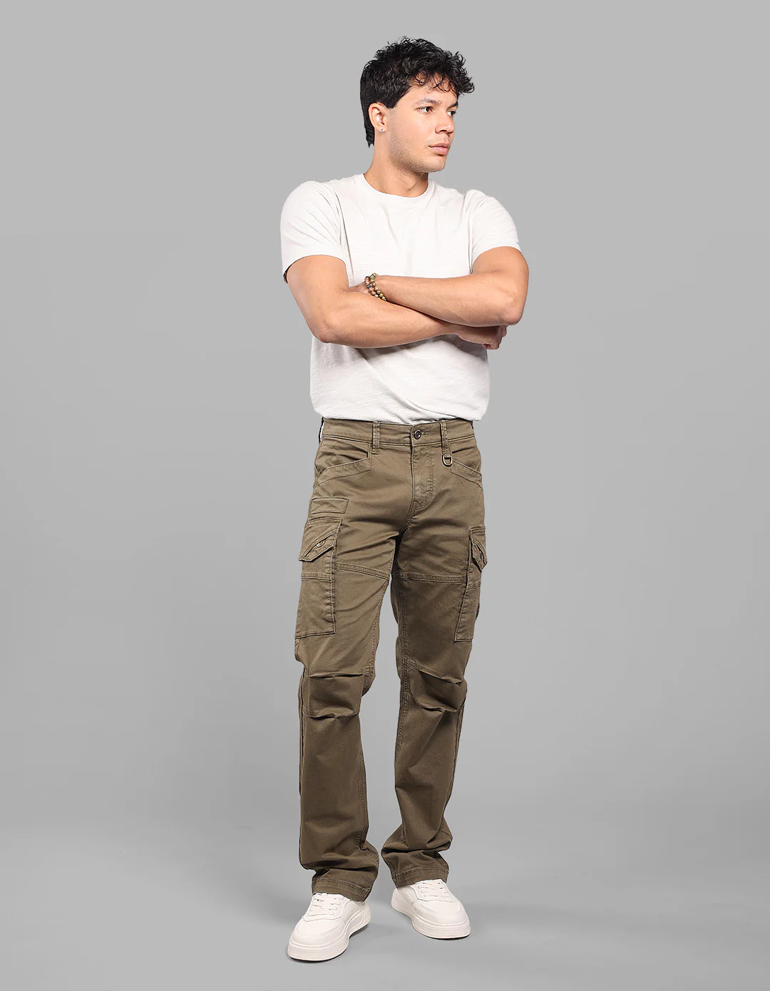 Olive Comfort Straight Fit Stretch Cargo Pants - Image 2