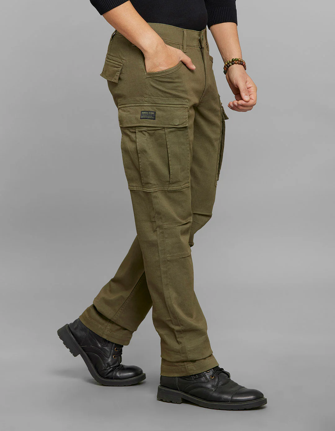 Olive Comfort Straight Fit Stretch Cargo Pants - Image 4