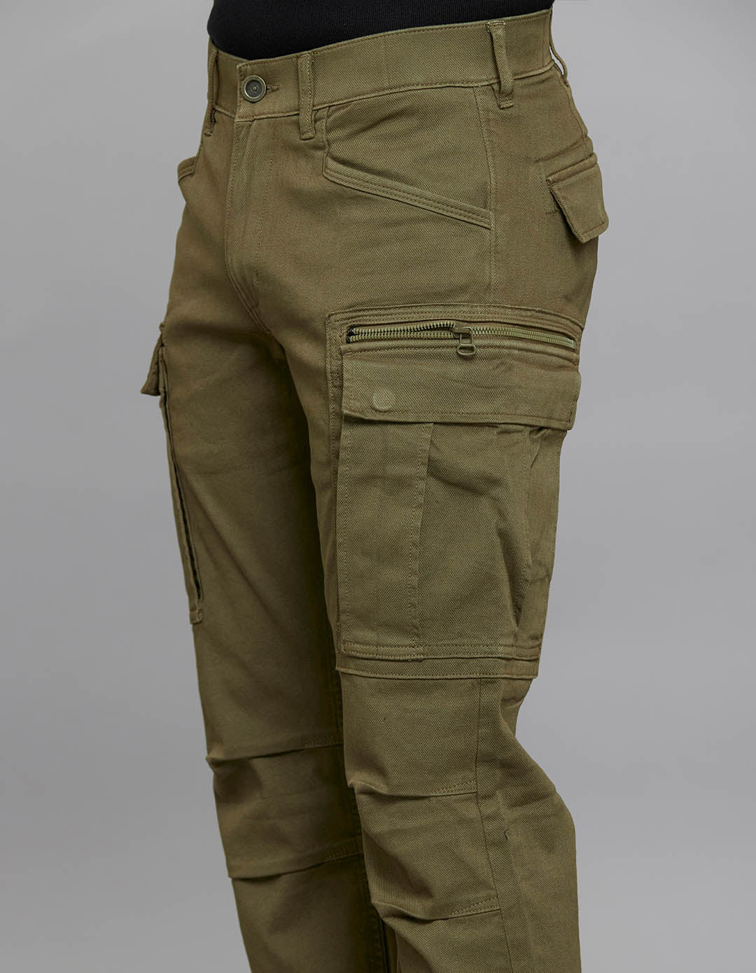 Olive Comfort Straight Fit Stretch Cargo Pants - Image 5