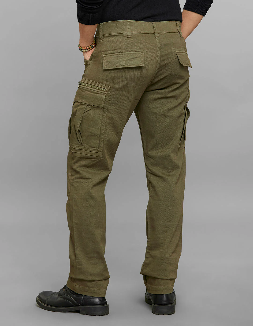 Olive Comfort Straight Fit Stretch Cargo Pants - Image 6