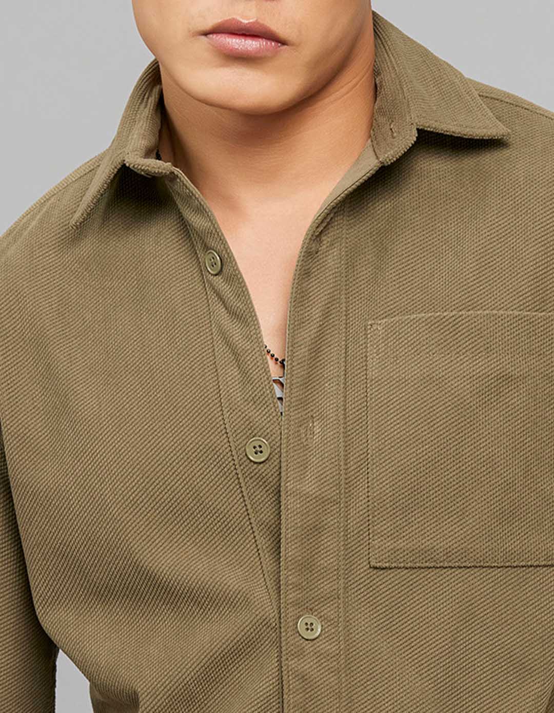 Olive Full Sleeves Button Front Closure Shacket - Image 4
