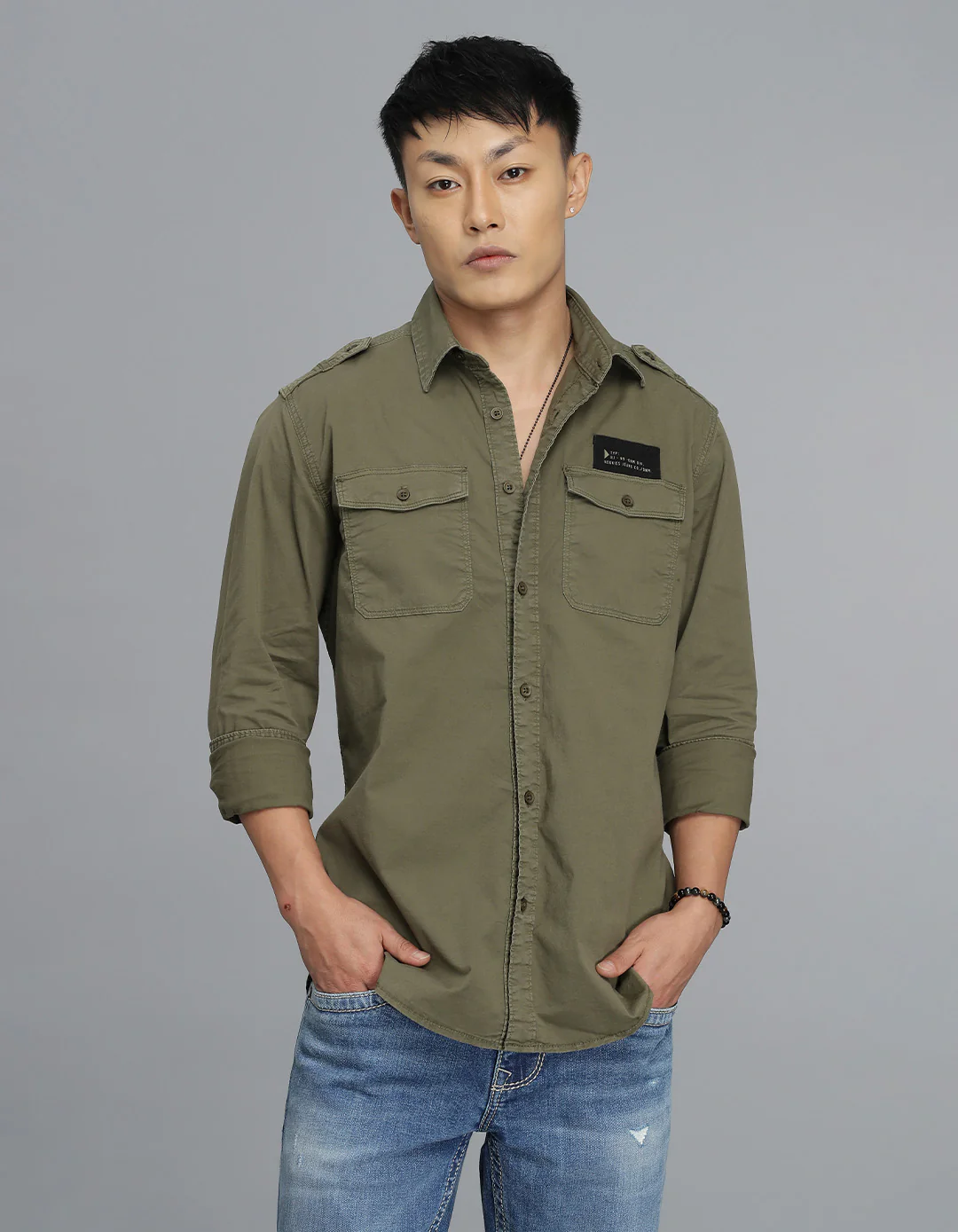 Olive Full Sleeves Cargo Shirt