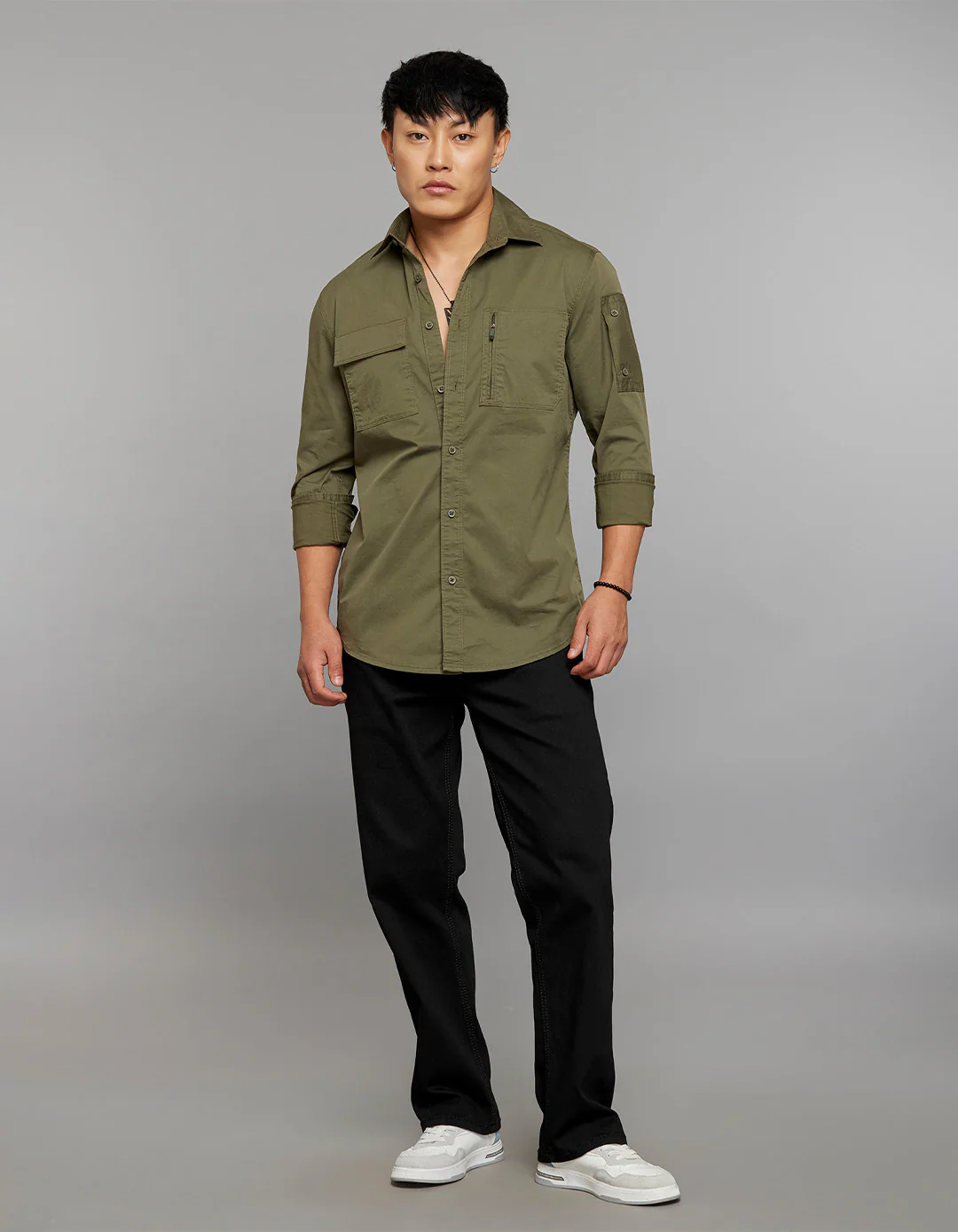 Olive Full Sleeves Cargo Shirt - Image 2