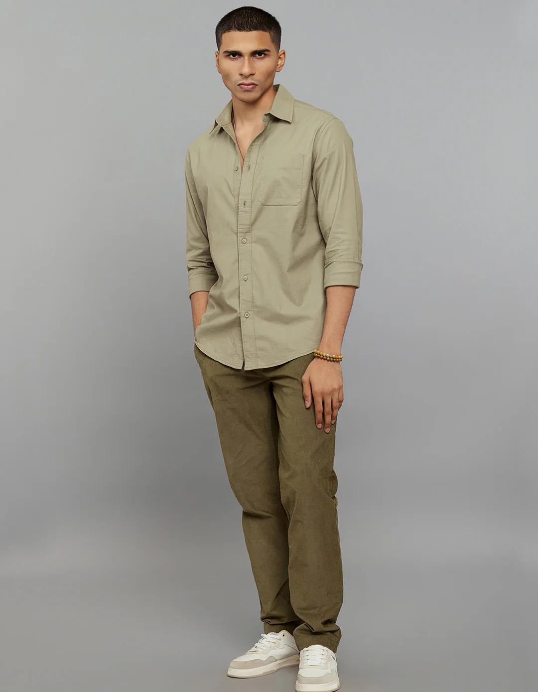 Olive Full Sleeves Solid Shirt - Image 2