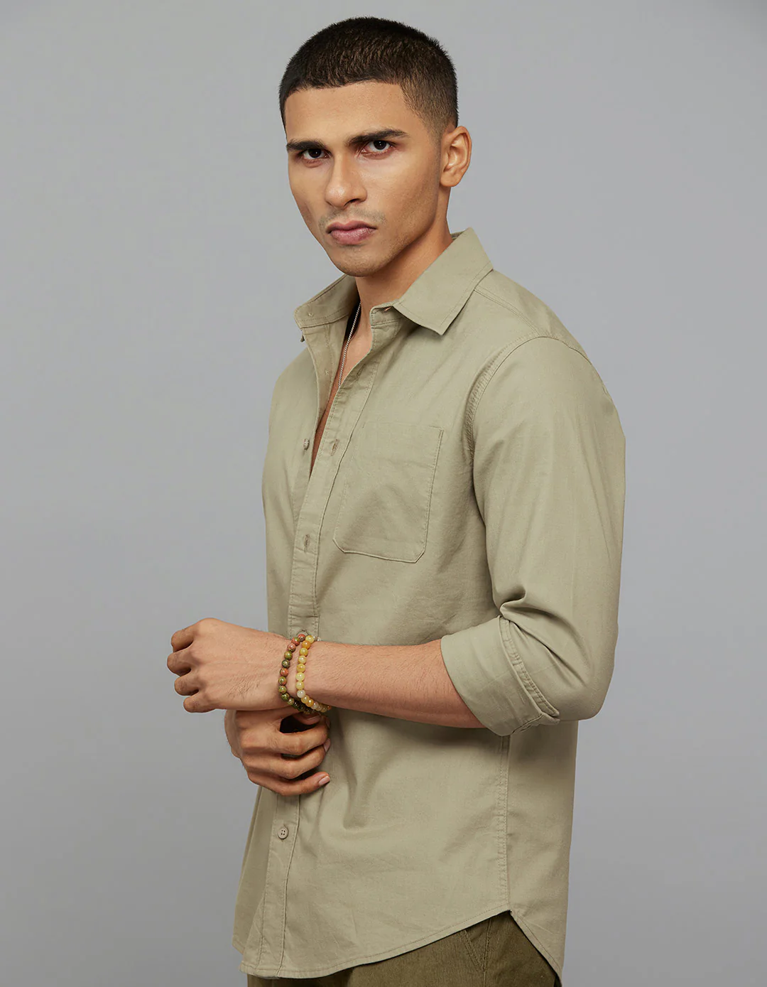 Olive Full Sleeves Solid Shirt - Image 3