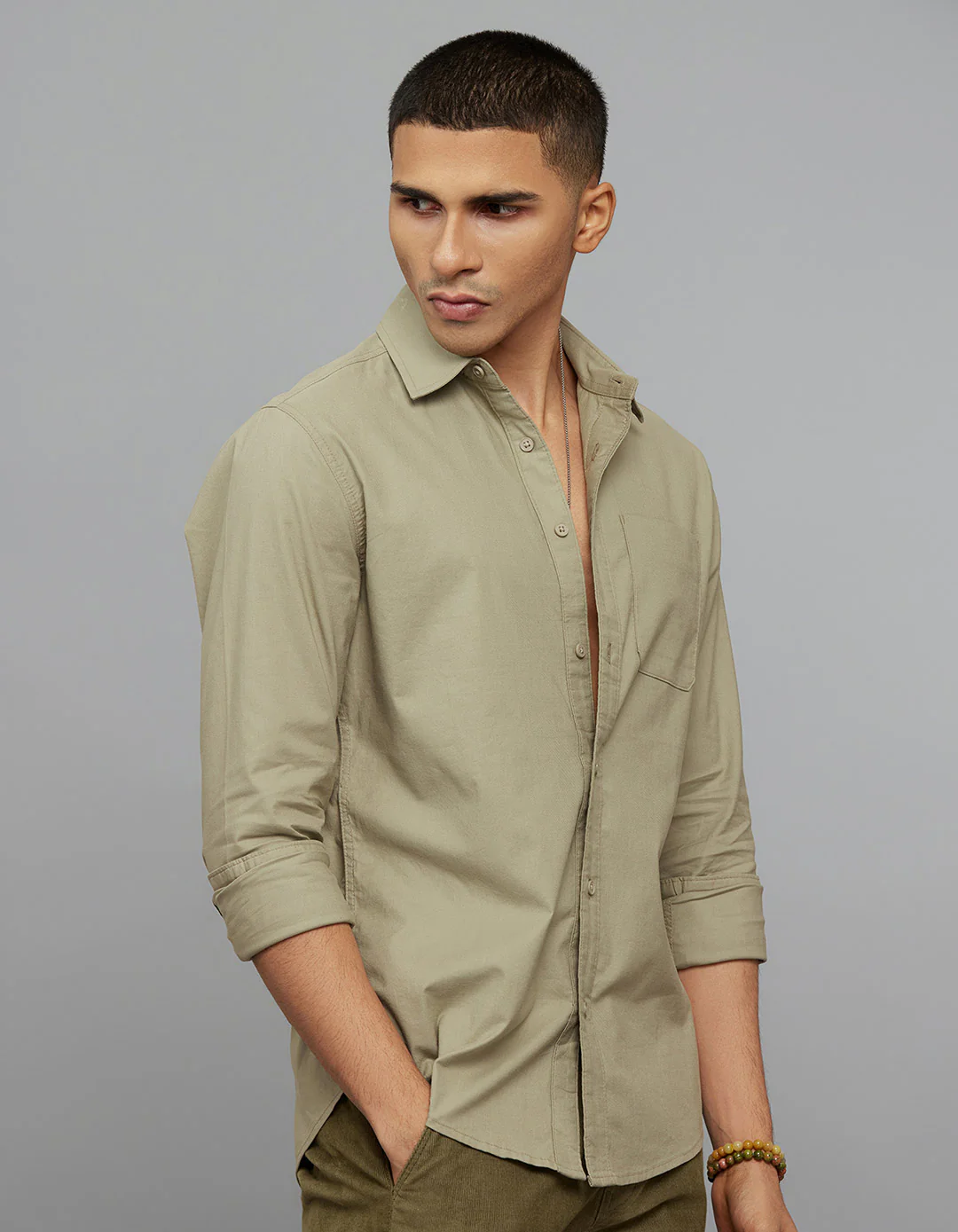 Olive Full Sleeves Solid Shirt - Image 4