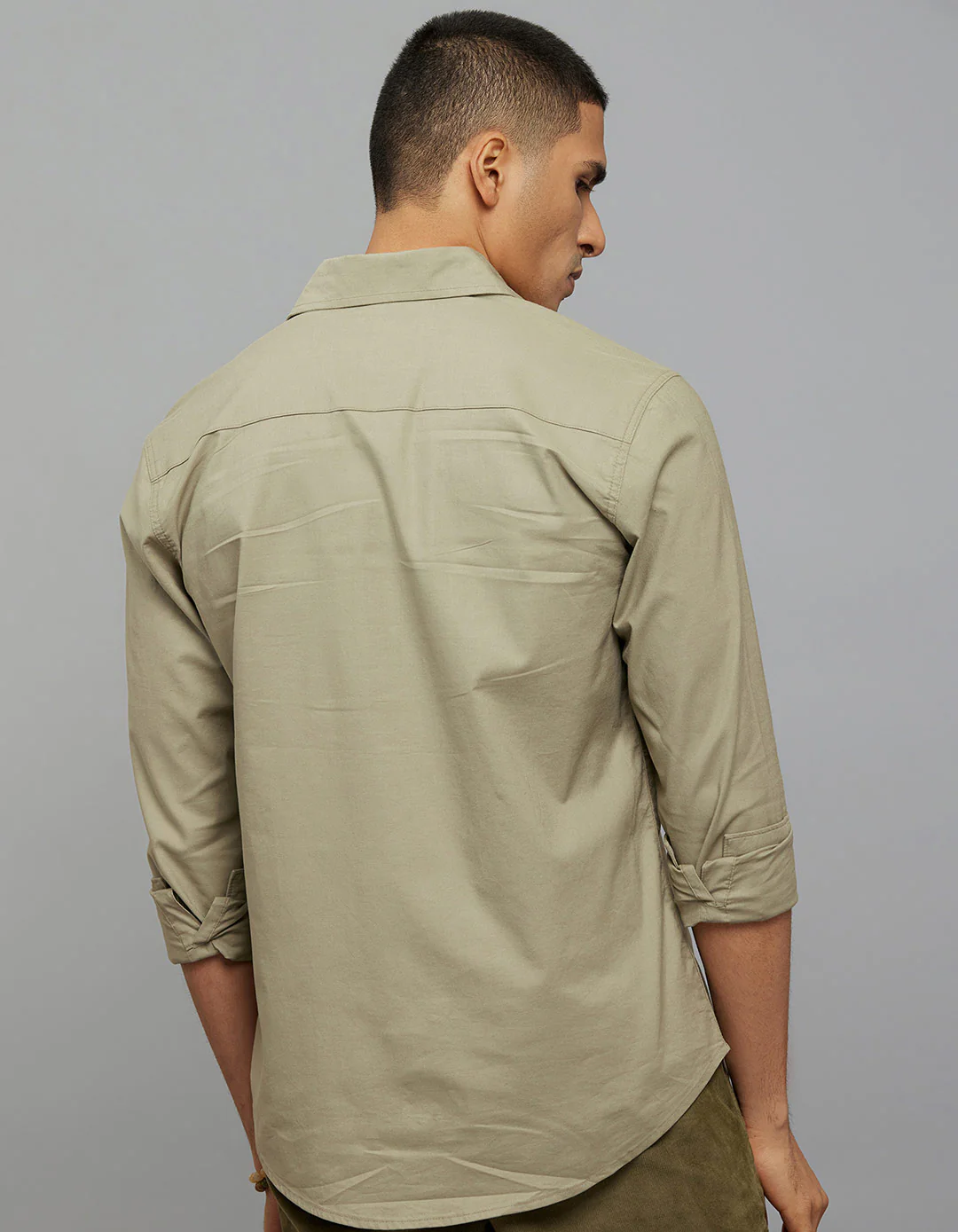 Olive Full Sleeves Solid Shirt - Image 5